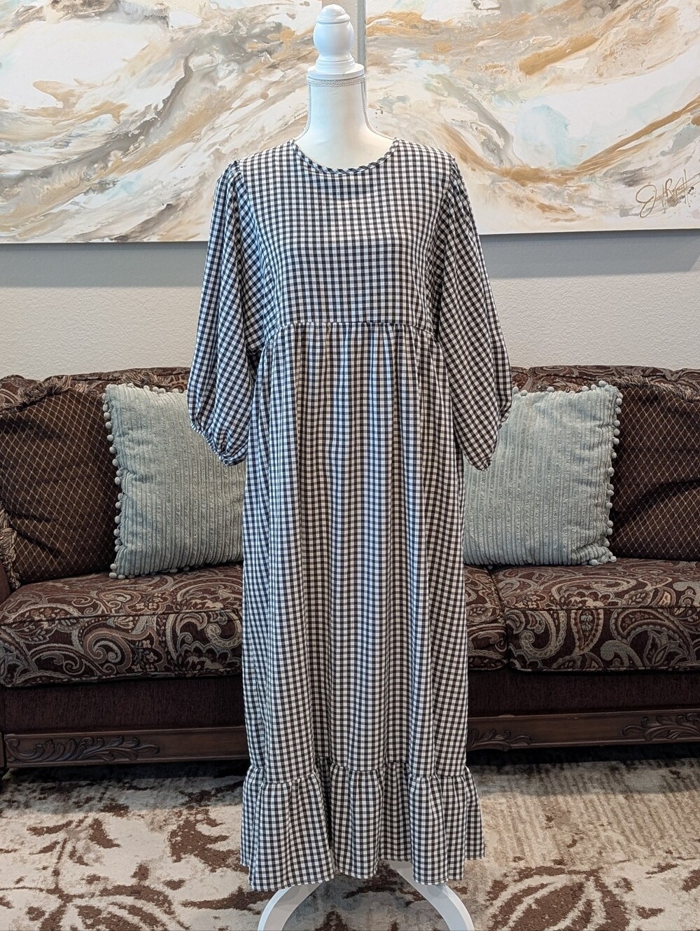 Gingham Maxi Dress in Black & White